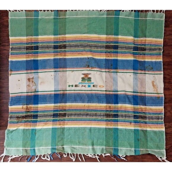Vintage 1920s MexicoPlaid Theme CottonCardboard TableclothGood Condition